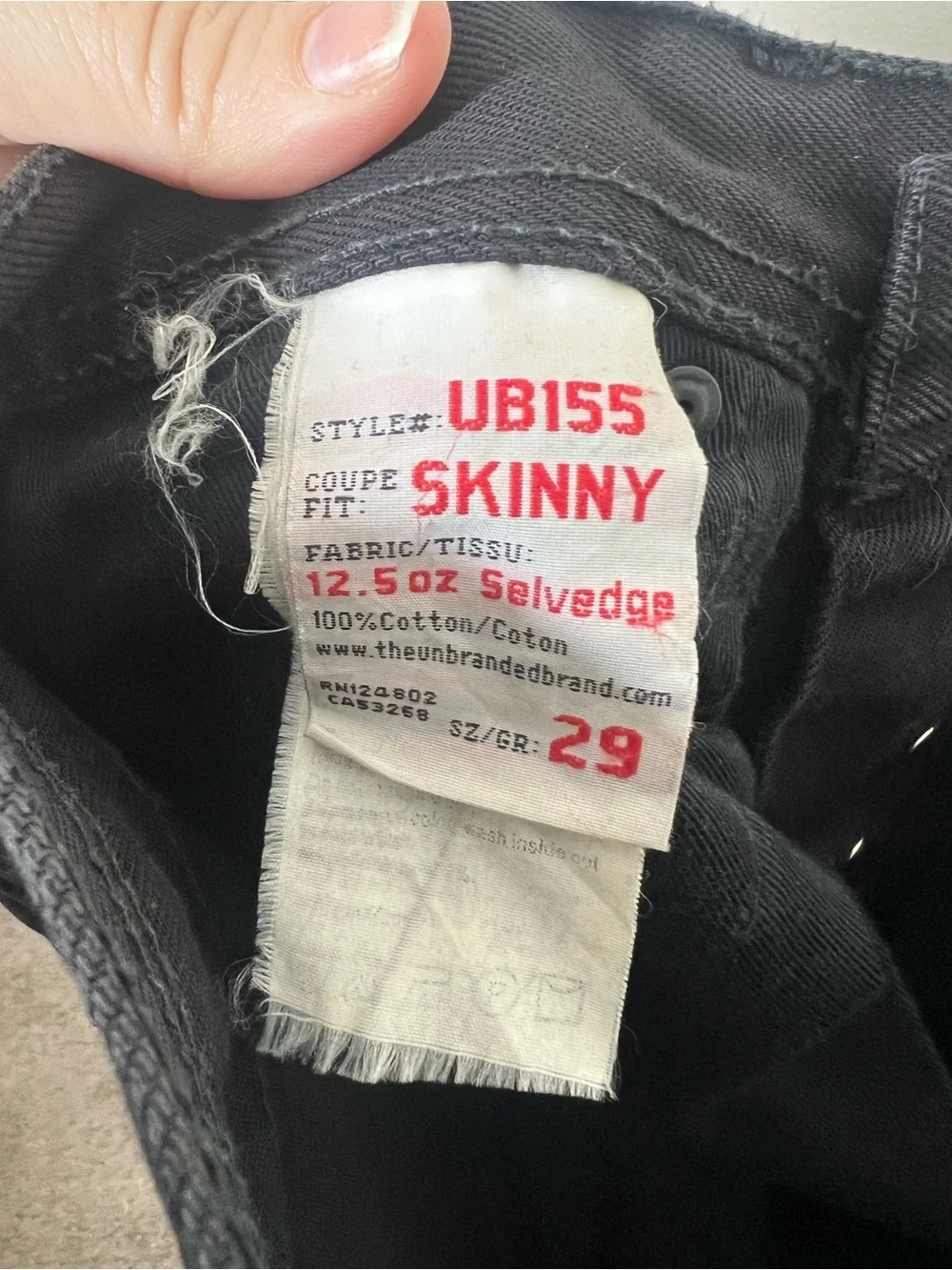 The Unbranded Brand Mens UB155 Black 12.5oz Selvedge Skinny Jeans Size 29x32